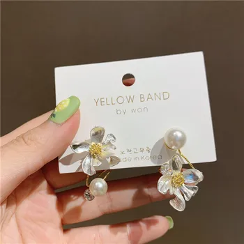 2020 Korėjos Naujo Dizaino Bižuterijos Asmenybės Golden Flower Susukti Linijos Crystal Pearl Moterų Auskarai
