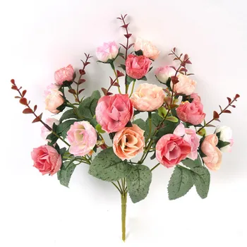 Dirbtinių Rožių Puokštė Susideda 7 Filialų 21 Rožės Šilko Dekoratyvinių Puokščių Dekoravimui Valentino Diena Šalis Reikmenys #763