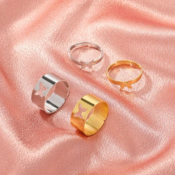 Madinga Aukso Drugelis Žiedų, Skirtų Moterų, Vyrų Mylėtojas Pora Žiedų Rinkinys Draugystės Dalyvavimas Vestuvių Atidaryti Žiedai, Papuošalai 2021