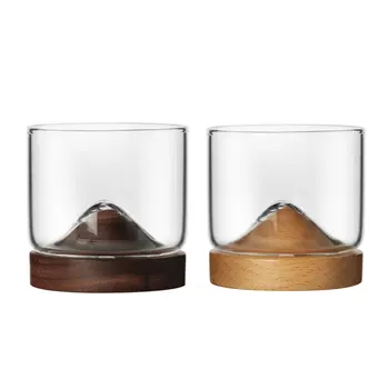 Viskio Stiklo Mažų Stiklo Japonų Stiliaus Kalnų Mediniai Apačioje Vyno taurė stora tekstūros gražus atsparus vandeniui lengvai valomas