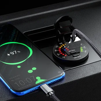 Žiebtuvėlis Automobilinis Įkroviklis su LED Streamlight Voltmeter Dual QC3.0 USB Vandeniui 2 Prievadai kištukinis Lizdas, įjungimo/IŠJUNGIMO Jungiklis