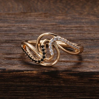 Kinel Mados Natūralus Juodas Cirkonis Žiedas Moterims 585 Rose Gold Geometrinis Virvės Tuščiaviduriai Linija Žiedai Senovinių Vestuvių Papuošalai