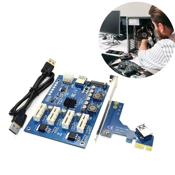 1 Set PCI-E X1 Kad 4PCI-E X16 Išplėtimo Rinkinys 1 Iki 4 Port PCI Express Jungiklis Daugiklis HUB 6 Pin Sata USB Riser Card Kasybos Miner