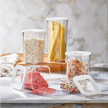 Maisto Saugojimo Konteineris Skaidri 5 Vnt Plastiko Uždaromos Dėžutės Organizatorius Makaronų Tešlos Gaminiai Sausą Maistą Šviežią Dėti Vieną Ant Kito Multi-Function