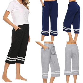 2020 Naują Atsitiktinis Moterų Sleepwear Pajama Kelnes Miego Apkarpytos Lounge Nuosėdos Feamle Prarasti Nėrinių Juostele Miego Likučius 3 Spalvų