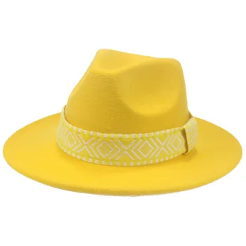 Fedora moterų skrybėlės panamas kietas juostos spausdinti madingų moterų skrybėlę veltiniai skrybėlę vyrų juoda kupranugaris lauko suknelė vestuvių fedora skrybėlę