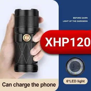 XHP120 LED Žibintuvėlį, Fakelą Itin Šviesus taktinis Flash Šviesos usb Įkrovimo 18650 įmontuota Baterija Medžioklės nešiojamieji rankiniai lempos