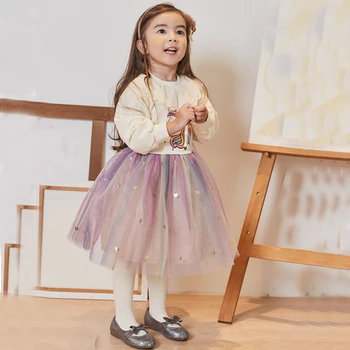 2020 M. Rudens/Žiemos Naujų Vaikų Drabužių Korėjos Animacinių Filmų Mados Suknelė Mergaitėms Megztinio Mezgimas Nėriniai Princesė Dress Vaikiški Drabužiai
